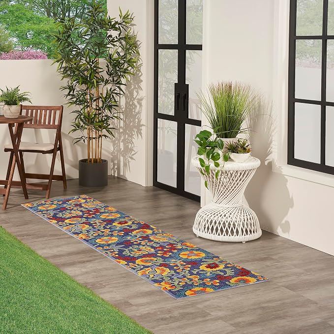 Nourison Home Aloha Navy Multicolor 2'3" x 8' Area Rug - Easy Clean, Non Shedding, Bed Room, Living Room, Dining Room, Kitchen (8' Runner)