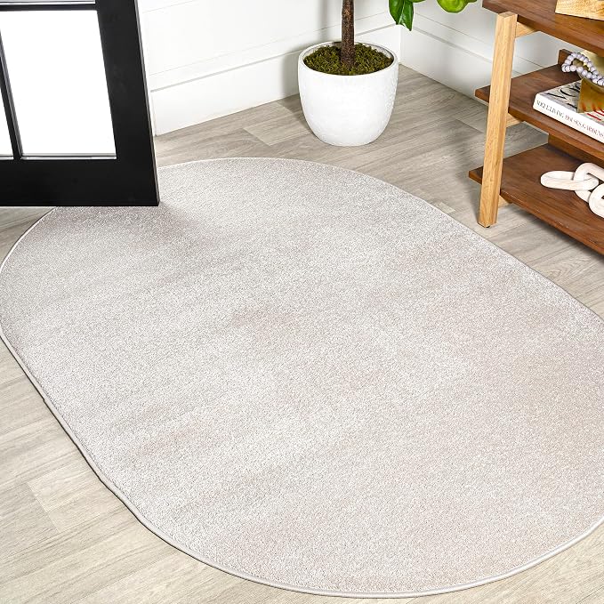 JONATHAN Y Haze Solid Low-Pile Ivory 6x9 Oval Indoor Area Rug, Coastal,Bohemian,Minimalist,Classic, Easy-Cleaning for Living Room,Bedroom,Kitchen,Pet Friendly,Non-Shedding (SEU100D-6OV)