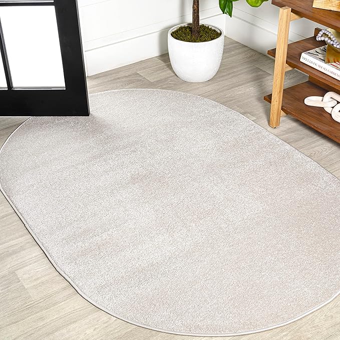 JONATHAN Y Haze Solid Low-Pile Ivory 3x5 Oval Indoor Area Rug, Coastal,Bohemian,Minimalist,Classic, Easy-Cleaning for Living Room,Bedroom,Kitchen,Pet Friendly,Non-Shedding (SEU100D-3OV)