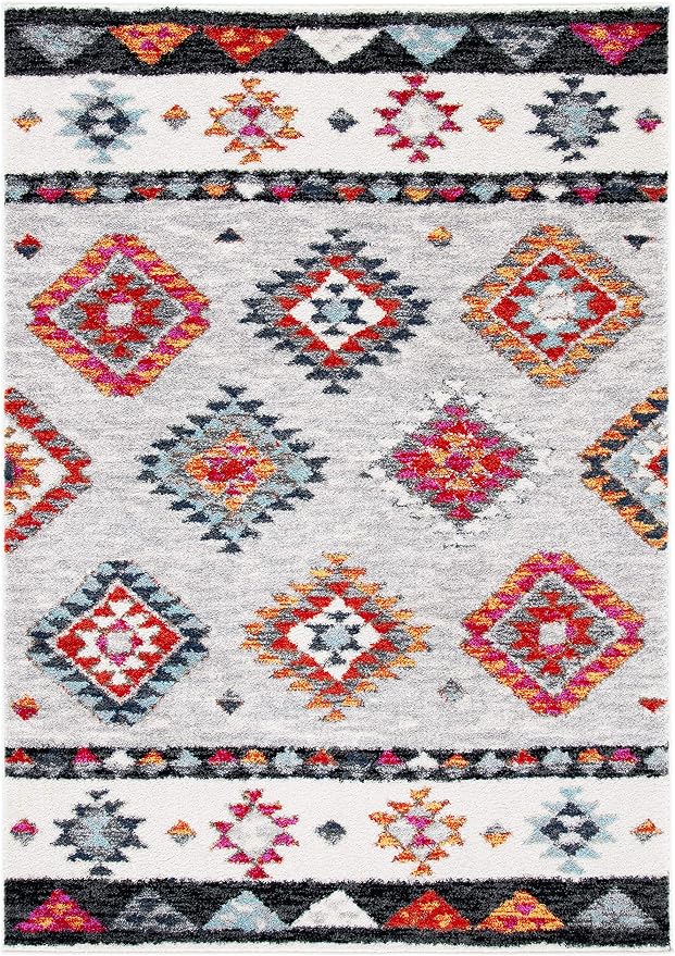 SAFAVIEH Adirondack Collection Area Rug - 6' x 9', Grey & Red, Boho Tribal Design, Non-Shedding & Easy Care, Ideal for High Traffic Areas in Living Room, Bedroom (ADR245F)