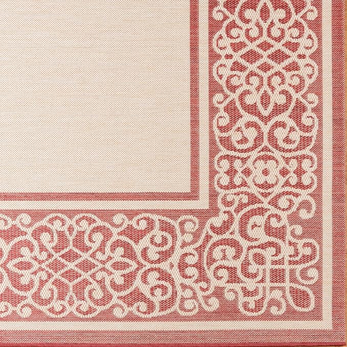 Gertmenian Indoor/Outdoor Flatweave Area Rug - 6x9 Medium, Stain & UV Resistant, Ideal For Deck, Patio, Poolside, Mudroom - Abstract Border, Red Tan, 22969