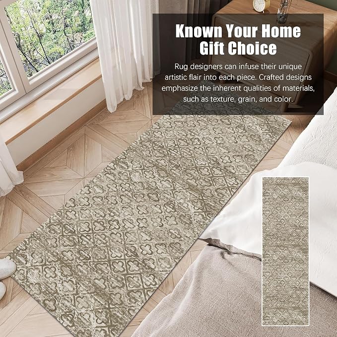 Washable Area Rugs, 2'6'' x 8' - 1/6 Thick - Stain & Water Resistant Non-Slip - Perfect Resistant Rug for Living Room, Bedroom, Nursery, Pet & Child Friendly, Vibrant Colors Rugs, Brown