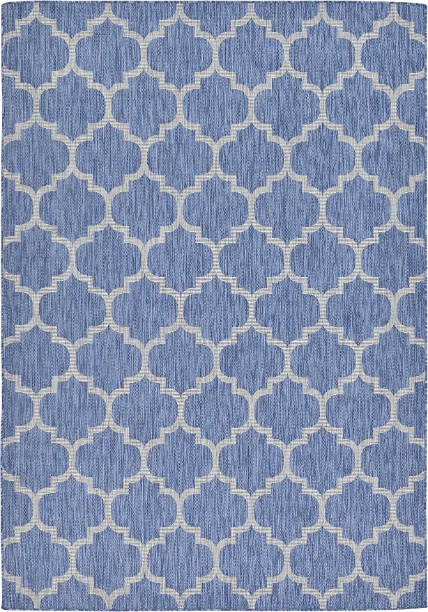 Unique Loom Outdoor Trellis Collection Area Rug (7' 1" x 10' Rectangle, Navy Blue/ Ivory)