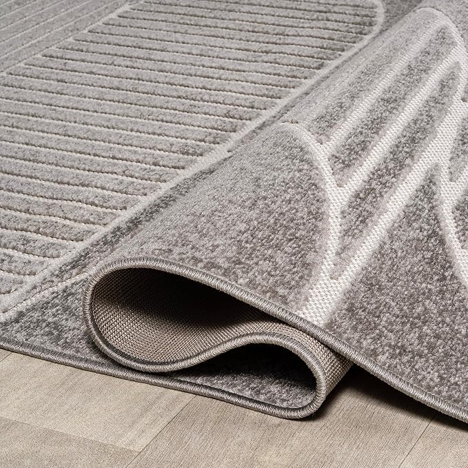 JONATHAN Y Nordby High-Low Arch Striped Gray/Cream Indoor/Outdoor Area Rug, 5x8, Contemporary, Bohemian, Transitional for Bedroom,Kitchen,Living Room,Non Shedding (SCN104C-5)