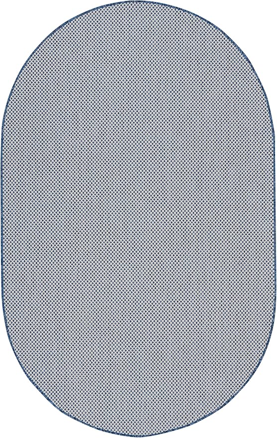 Nourison Home Courtyard Ivory Blue 5' x 8' Oval Area Rug - Easy Clean, Non Shedding, Bed Room, Living Room, Dining Room, Kitchen (5' x 8' Oval)