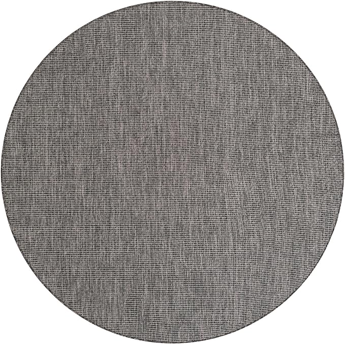 Unique Loom Outdoor Solid Collection Area Rug (6' 1" Round Black/Ivory)