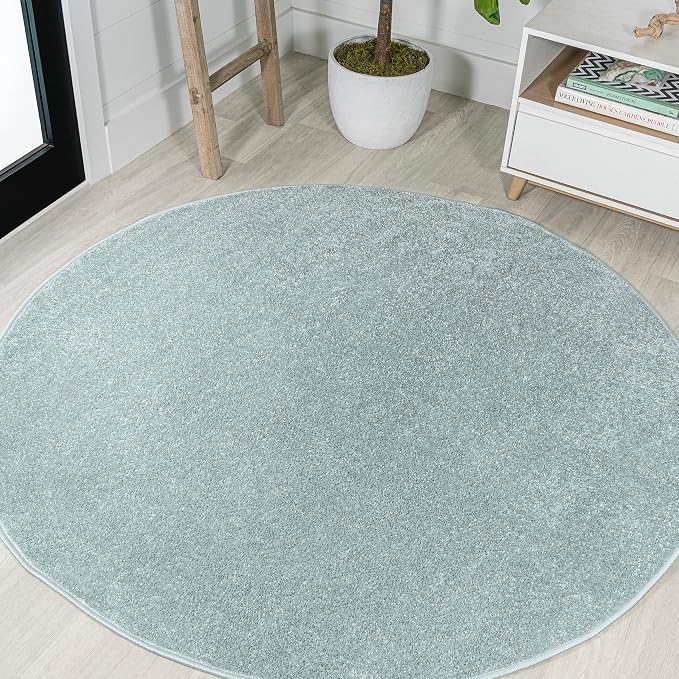 JONATHAN Y Haze Solid Low-Pile Aqua Blue 5' Round Indoor Area Rug, Coastal,Bohemian,Minimalist,Classic, Easy-Cleaning for Living Room,Bedroom,Kitchen,Pet Friendly,Non-Shedding (SEU100S-5R)