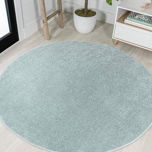 JONATHAN Y Haze Solid Low-Pile Aqua Blue 5' Round Indoor Area Rug, Coastal,Bohemian,Minimalist,Classic, Easy-Cleaning for Living Room,Bedroom,Kitchen,Pet Friendly,Non-Shedding (SEU100S-5R)