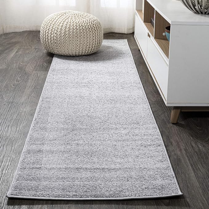 JONATHAN Y Haze Solid Low-Pile Light Gray Runner Rug 2x12, Coastal,Bohemian,Minimalist,Classic, Easy-Cleaning for Living Room,Bedroom,Kitchen,Pet Friendly,Non-Shedding (SEU100K-212)