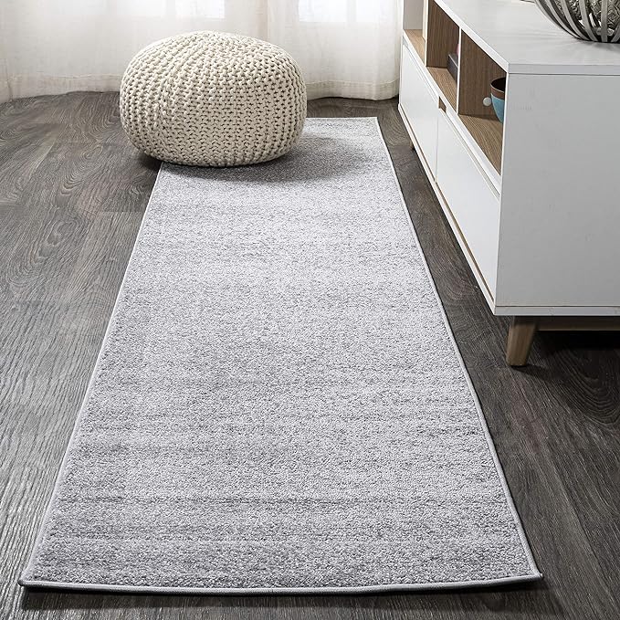 JONATHAN Y Haze Solid Low-Pile Light Gray Runner Rug 2x8, Coastal,Bohemian,Minimalist,Classic, Easy-Cleaning for Living Room,Bedroom,Kitchen,Pet Friendly,Non-Shedding (SEU100K-28)