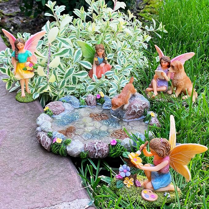 Mood Lab Fairy Garden Decor Figurines - Decorative Resin Pond Statues (5 Pieces) for Indoor & Outdoor Decor