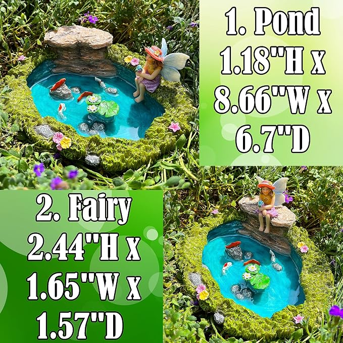 Mood Lab Fairy Garden Figurines - Fish Pond Set (2 pcs) - Miniature Decorative Statues & Accessories - Outdoor & Indoor Garden Decor