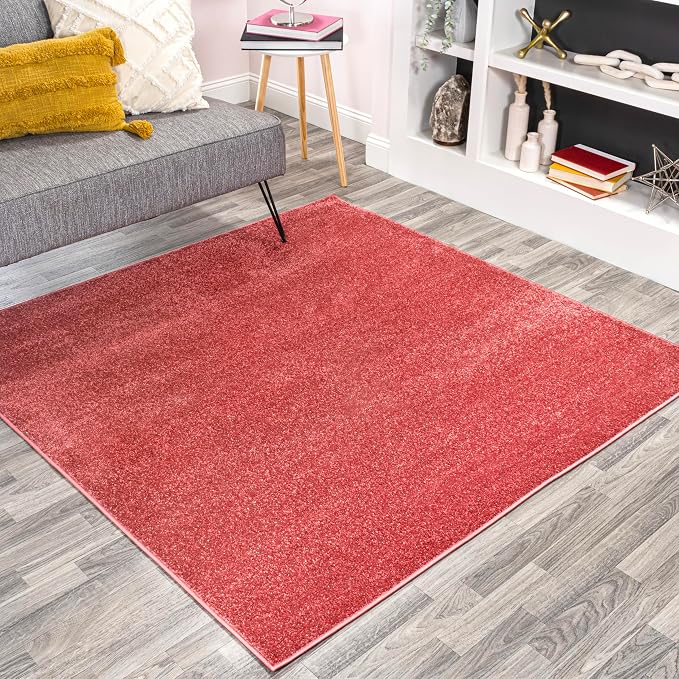 JONATHAN Y Haze Solid Low-Pile Red 7x7 Square Indoor Area Rug, Coastal,Bohemian,Minimalist,Classic, Easy-Cleaning for Living Room,Bedroom,Kitchen,Pet Friendly,Non-Shedding (SEU100E-7SQ)