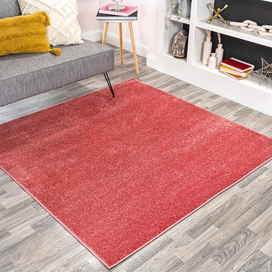 JONATHAN Y Haze Solid Low-Pile Red 7x7 Square Indoor Area Rug, Coastal,Bohemian,Minimalist,Classic, Easy-Cleaning for Living Room,Bedroom,Kitchen,Pet Friendly,Non-Shedding (SEU100E-7SQ)