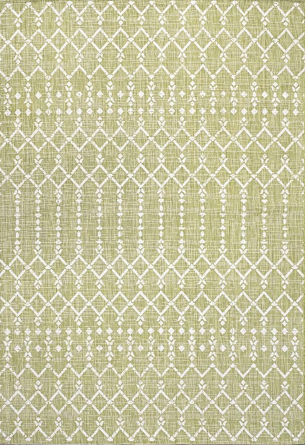 JONATHAN Y Moroccan Geometric Indoor Outdoor Area Rug 5X8 Light Green/Cream, Ourika Textured Weave for Backyard, Patio, Porch, Easy-Cleaning, High Traffic, Pet-Friendly, Non-Shedding (SMB108N-5)