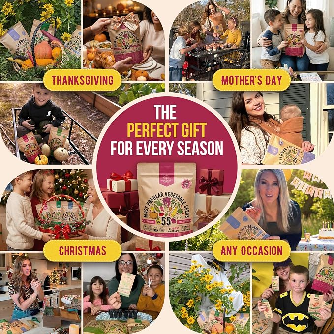 55 Vegetable Seeds Variety Pack - 35,600+ Non-GMO Heirloom Seeds for Planting Vegetables and Fruits in Individual Seed Packets, Home Garden Seeds for Hydroponic, Indoor and Outdoors Gardening