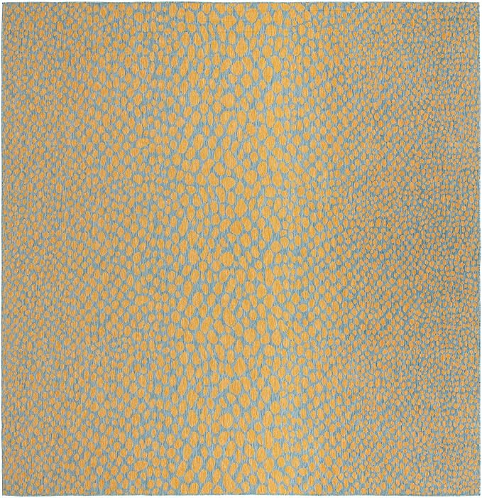 Unique Loom Jill Zarin Jill Zarin Outdoor Collection Area Rug - Cape Town (13' Square, Yellow and Aqua/Light Blue)