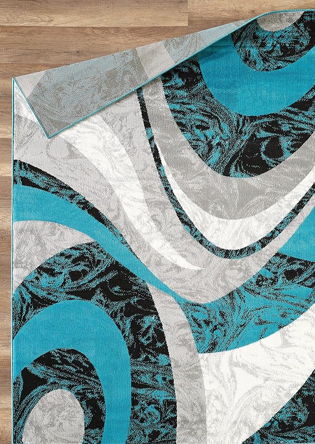 Yafa Home Fashion Modern Contemporary Swirls Design Area Rug, Luxurious, Elegant, and Fashionable Area Rug (Turquoise, 8 ft X 10 ft)