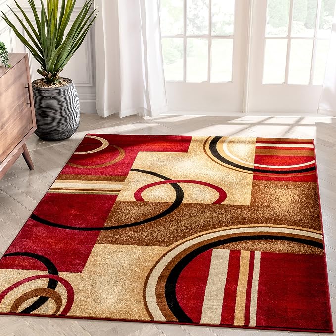 Well Woven Barclay Arcs & Shapes Red Modern Geometric 5'3" x 7'3" Area Rug