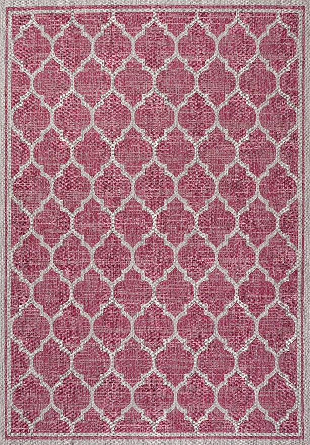 JONATHAN Y Moroccan Trellis Indoor Outdoor Area Rug 9X12 Fuchsia/Light Gray, Trebol Textured Weave for Backyard, Patio, Porch, Easy-Cleaning, High Traffic, Pet-Friendly, Non-Shedding (SMB109H-9)