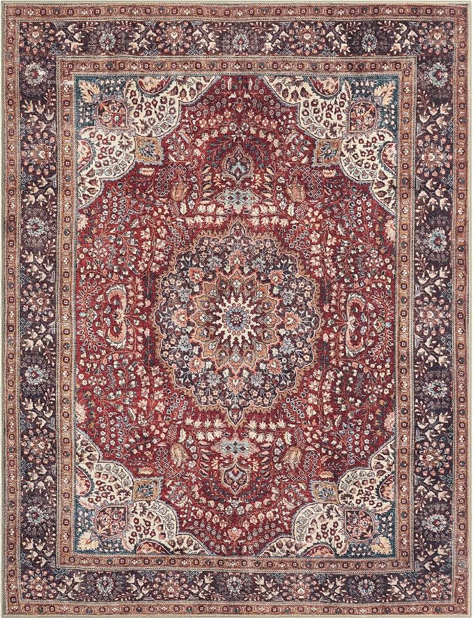 Keen Home Design Vintage Washable Area Rug, Non-Slip Low Pile, 5x7 | Machine Washable Cotton Chenille, 0.25In Low Pile, Rubber Non-Slip Back; Living Room, Bedroom, Dining Room, Office