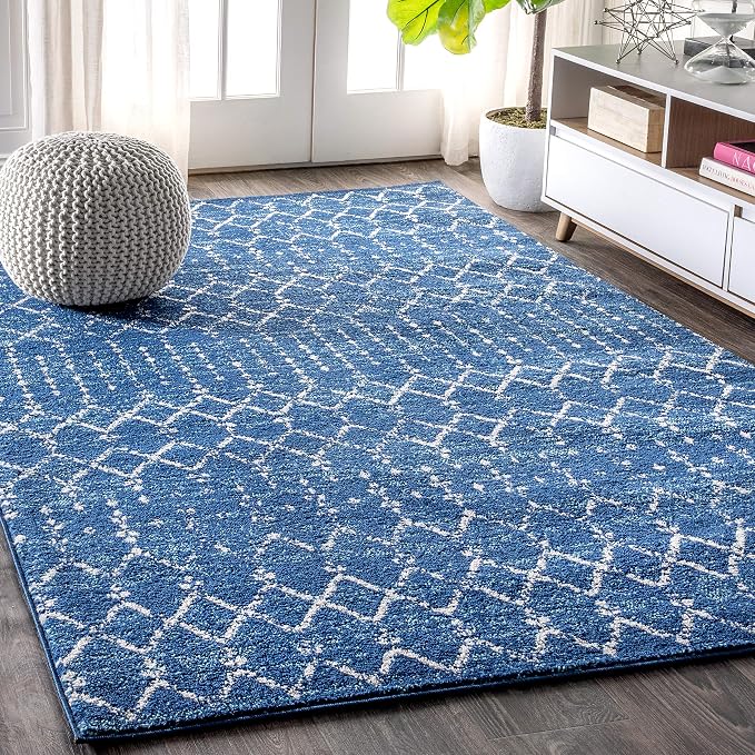 JONATHAN Y Boho Vintage Diamond Blue/White Indoor Area Rug 8X10 ft, Moroccan Hype for Living Room, Bedroom, Kitchen, Office, Easy-Cleaning, High Traffic, Pet-Friendly, Non-Shedding (MOH101A-8)