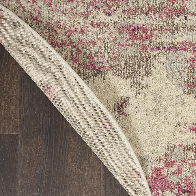 Nourison Home Celestial Modern Abstract Ivory/Pink 4' x Round Area Rug, Easy Cleaning, Non Shedding, Bed Room, Living Room, Dining Room, Kitchen (4 Round)