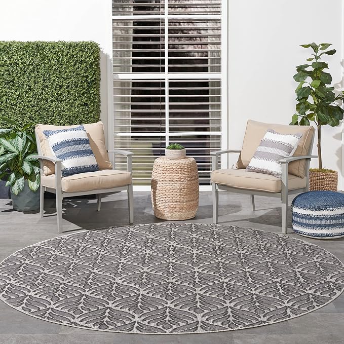 Nourison Home Aloha Charcoal 7'10" x Round Area Rug - Easy Clean, Non Shedding, Bed Room, Living Room, Dining Room, Kitchen (8' x Round)