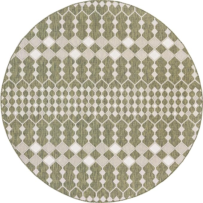 Unique Loom Outdoor Trellis Collection Area Rug - Traliccio (10' Round, Green/ Ivory)