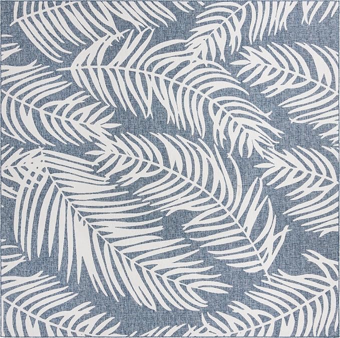 Unique Loom Outdoor Botanical Collection Area Rug - Palm (13' Square, Blue/ Navy Blue)
