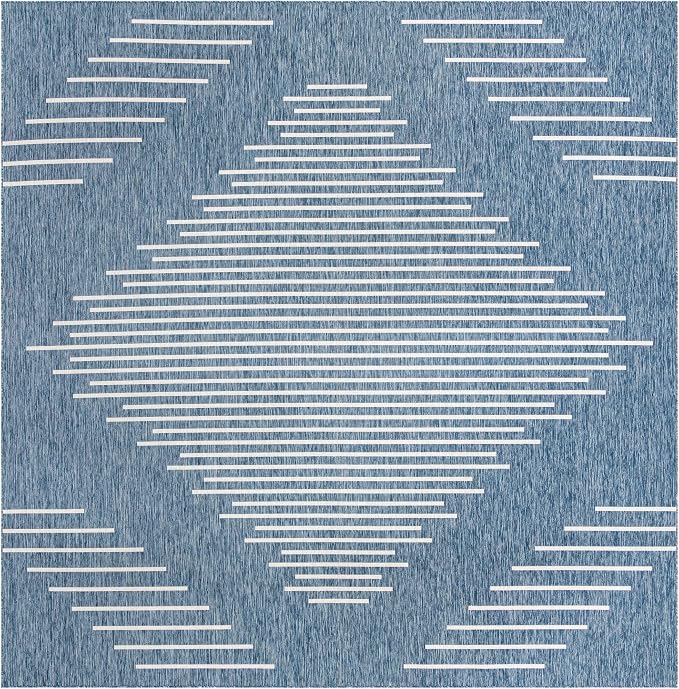 Unique Loom Outdoor Modern Collection Area Rug - Tambor (13' Square Blue/Ivory)
