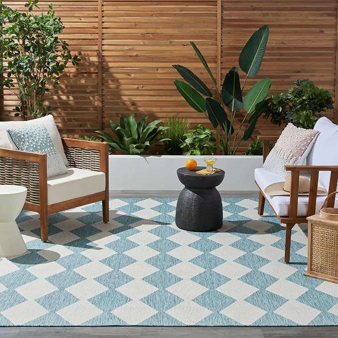Nourison Home Positano Aqua 7' x 10' Area Rug - Easy Clean, Non Shedding, Bed Room, Living Room, Dining Room, Kitchen (7' x 10')