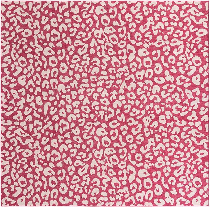 Unique Loom Outdoor Safari Collection Area Rug - Leopard (13' Square, Magenta/ Ivory)
