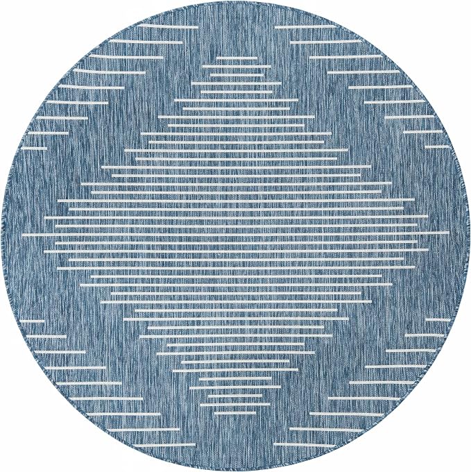 Unique Loom Outdoor Modern Collection Area Rug - Tambor (6' Round Blue/Ivory)