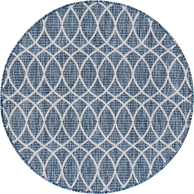 Unique Loom Outdoor Trellis Collection Area Rug - Gitter (4' 1" Round, Blue/ Ivory)