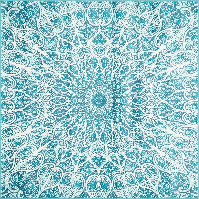 Unique Loom Sofia Collection Area Rug - Grace (6' 1" Square, Turquoise/ Ivory)