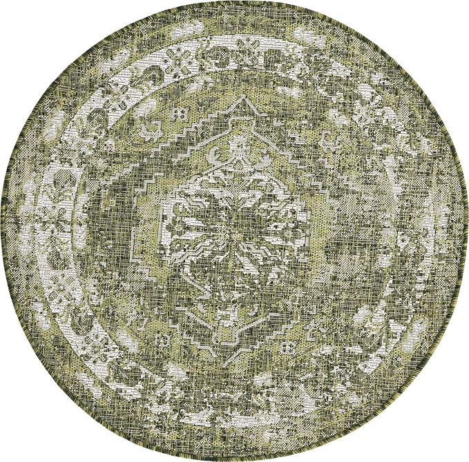 Unique Loom Outdoor Traditional Collection Area Rug - Valeria (4' 1" Round, Green/ Light Green)