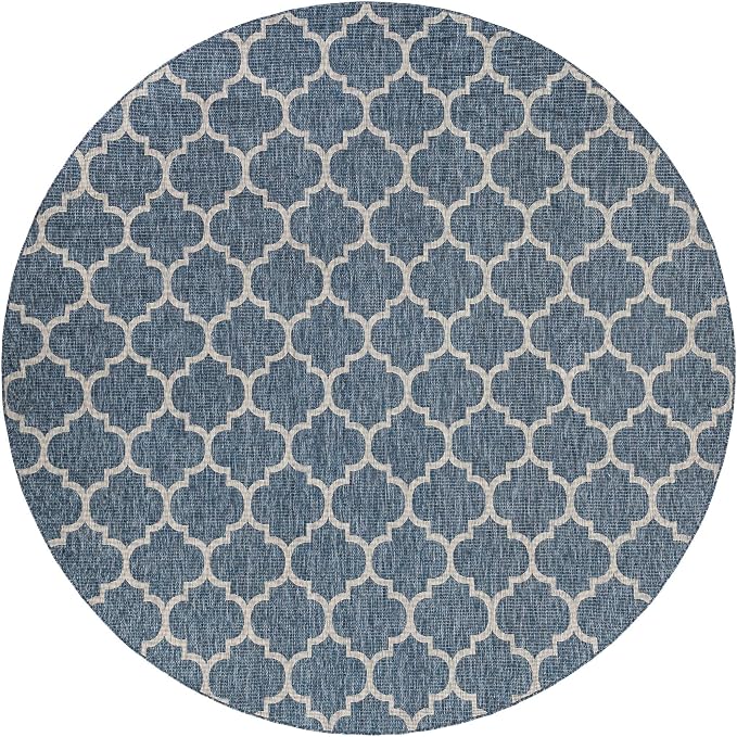 Unique Loom Outdoor Trellis Collection Area Rug (12' Round Navy Blue/Ivory)