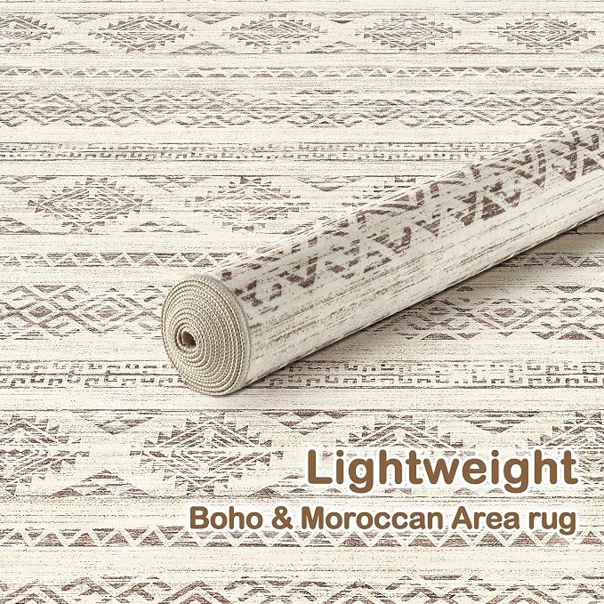 Tortania Area Rug Living Room Rugs - 10x12 Washable Large Soft Neutral Boho Moroccan Bohemian Farmhouse Rug Indoor Floor Carpet for Bedroom Under Dining Table Home Office Decor - Brown