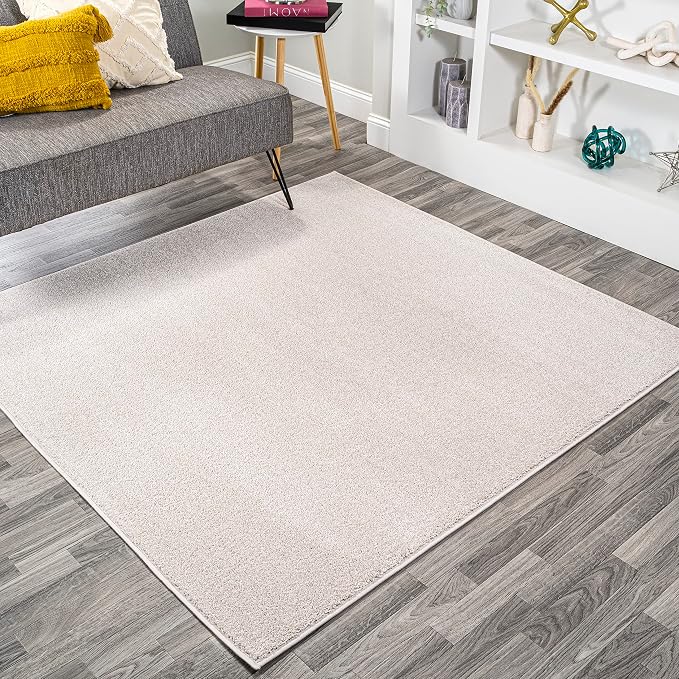 JONATHAN Y Haze Solid Low-Pile Ivory 9x9 Square Indoor Area Rug, Coastal,Bohemian,Minimalist,Classic, Easy-Cleaning for Living Room,Bedroom,Kitchen,Pet Friendly,Non-Shedding (SEU100D-9SQ)