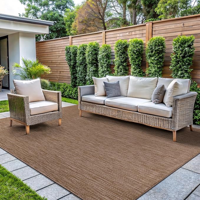 CAMILSON Outdoor Rug 10x14 Modern Area Rugs for Large Indoor and Outdoor Patios and Porches - Waterproof, Washable, Non-Shedding, Easy-to-Clean Outside Carpet (10 x 14, Solid - Jute)