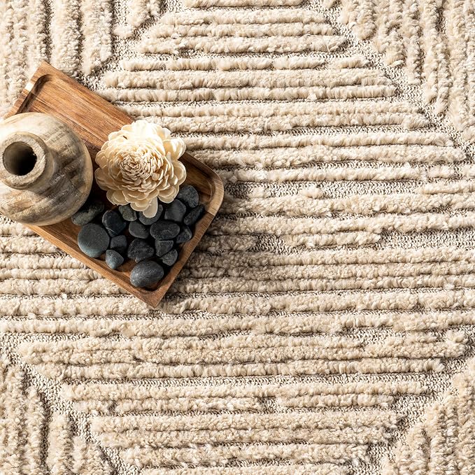 nuLOOM Kerry Beige Geometric Power Loomed Area Rug, 10' x 14' | Nuloom Kerry Geometric 10' x 14' Area Rug for Living Room Bedroom Dining Room, Beige