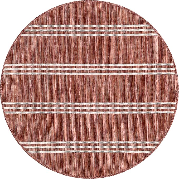 Unique Loom Outdoor Collection Area Rug - Anguilla (4' 1' Round, Rust Red/ Ivory)