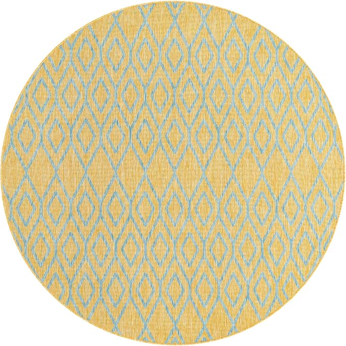 Jill Zarin Outdoor Collection Area Rug - Turks and Caicos (6' 7" Round Yellow and Aqua/Light Blue)