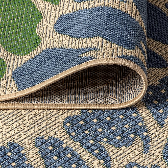 JONATHAN Y Floral Textured Weave Indoor Outdoor Square Area Rug 6X6 Navy/Green, Zinnia Modern for Backyard, Patio, Porch, Easy-Cleaning, High Traffic, Pet-Friendly, Non-Shedding (SMB110B-6SQ)