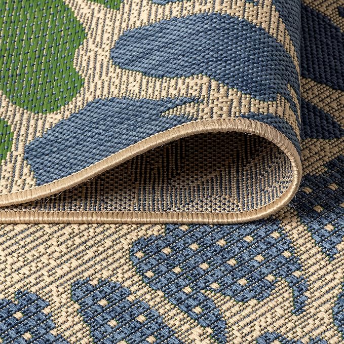 JONATHAN Y Floral Textured Weave Indoor Outdoor Round Area Rug 8 Ft Navy/Green, Zinnia Modern for Backyard, Patio, Porch, Easy-Cleaning, High Traffic, Pet-Friendly, Non-Shedding (SMB110B-8R)
