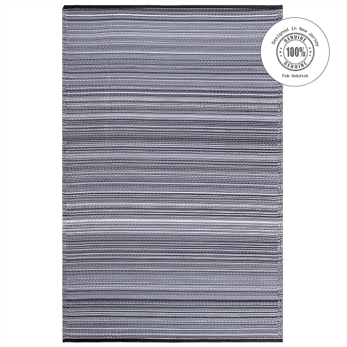 Fab Habitat Outdoor Rug - Waterproof, Fade Resistant, Crease-Free - Premium Recycled Plastic - Striped - Porch, Deck, Balcony, Mudroom, Laundry Room, Patio - Cancun - Midnight - 3 x 5 ft