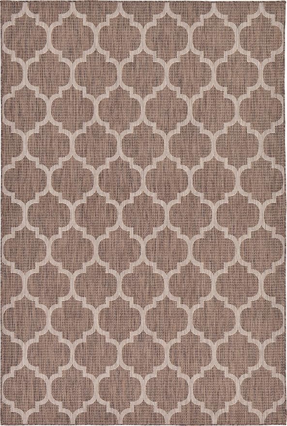 Unique Loom Outdoor Trellis Collection Area Rug (6' 1" x 9' Rectangle, Brown/ Ivory)