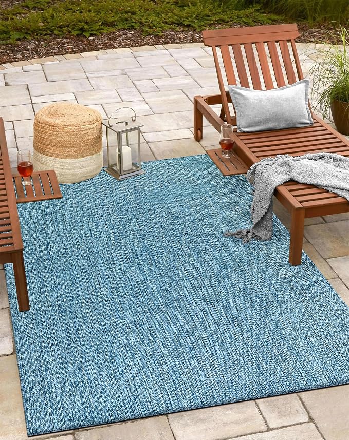Beverly Rug Indoor Outdoor Rug 9x12, Washable Outside Carpet for Patio, Deck, Porch, Solid Modern Area Rug, Water Resistant, Aqua Blue