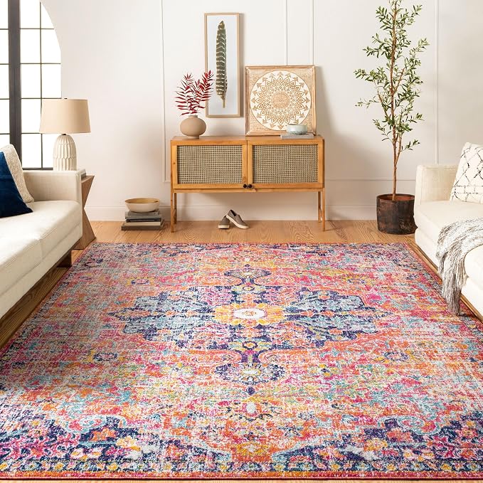 Livabliss Odelia Vintage Bohemian Area Rug,9' x 12'6",Pink/Orange